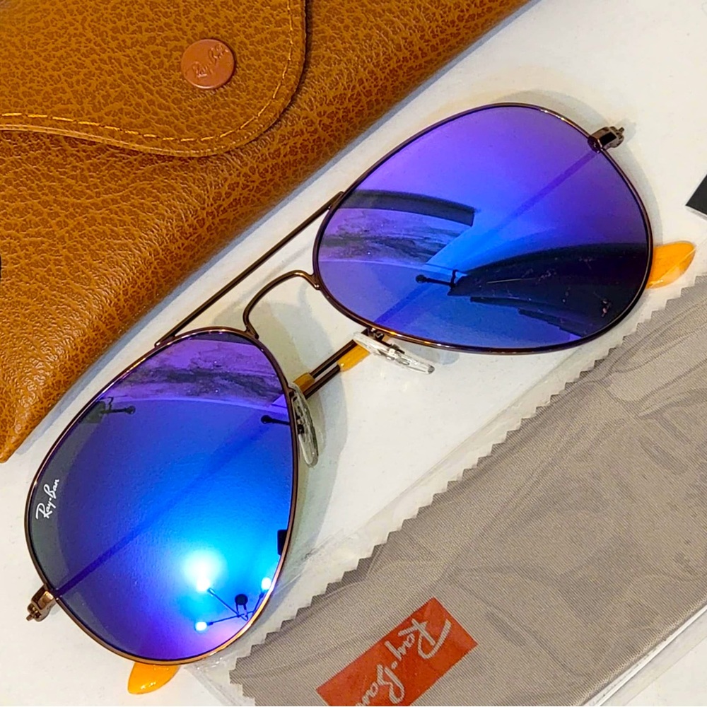 Ray-Ban Aviator Sunglasses RB3025 58-14mm Black frame purple Mirror flash 167/4k
